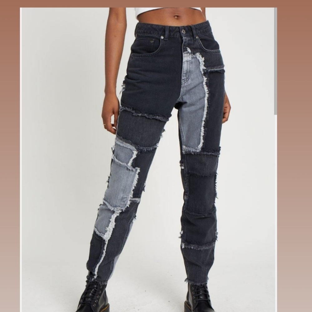 Patchwork Black and Gray Women's Jeans By Ragged Priest